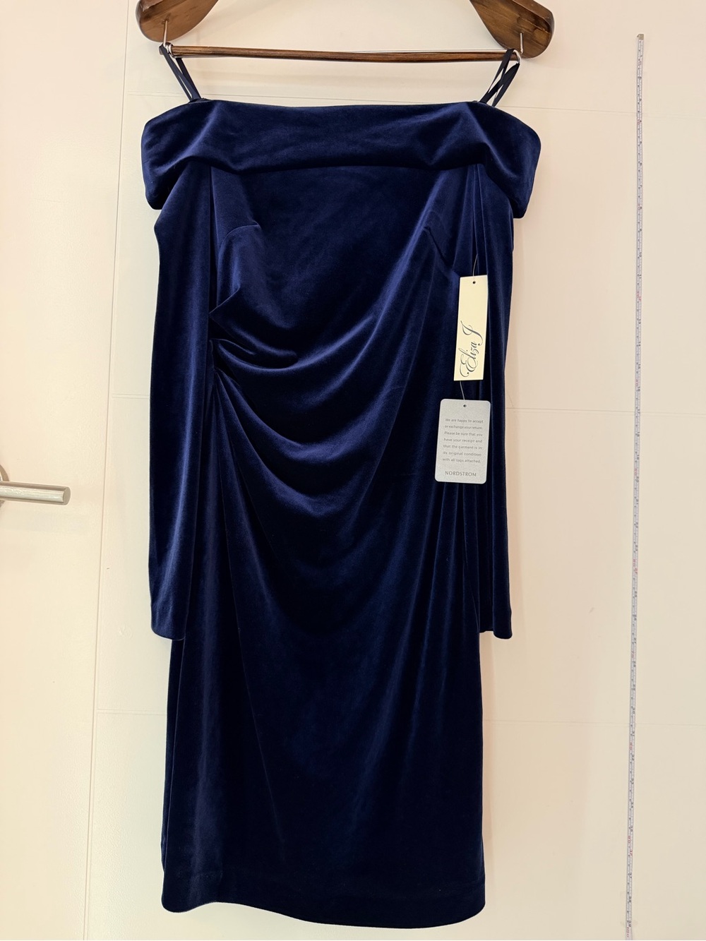 NWT Eliza J EJ7M3702 Nordstrom Navy Off-the-Shoulder Long Sleeve Velvet Dress
